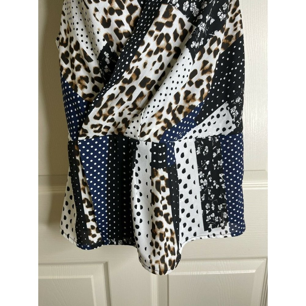 Cabi Blouse Women Size 8 M Sleeveless Contrasting Patterns Leopard Polka Dot Top - Picture 4 of 10